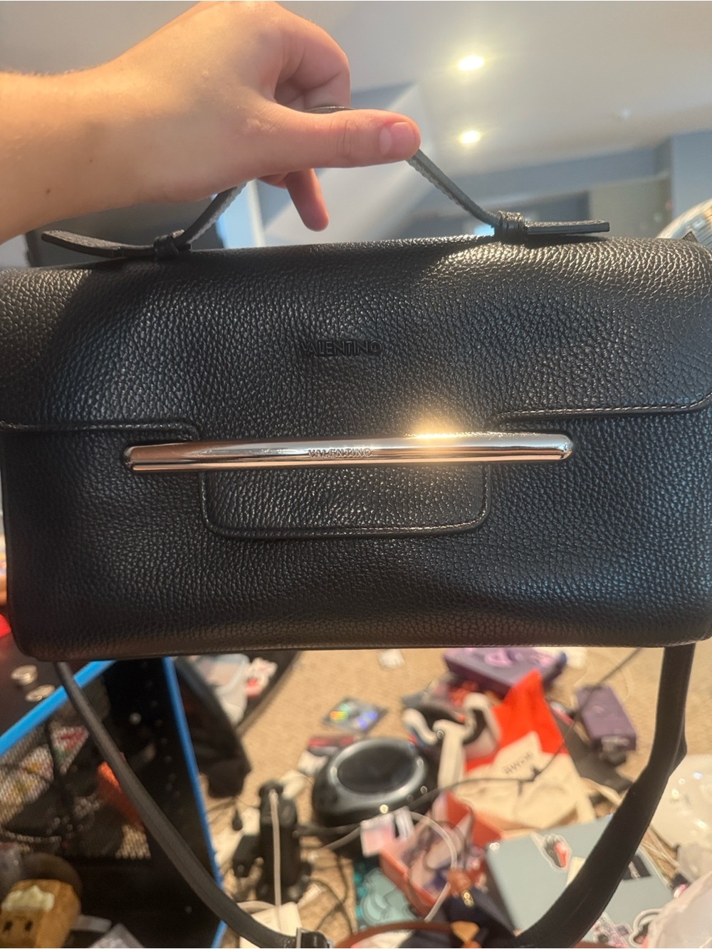 Mario Valentino Black Leather Top-Handle Crossbody Bag